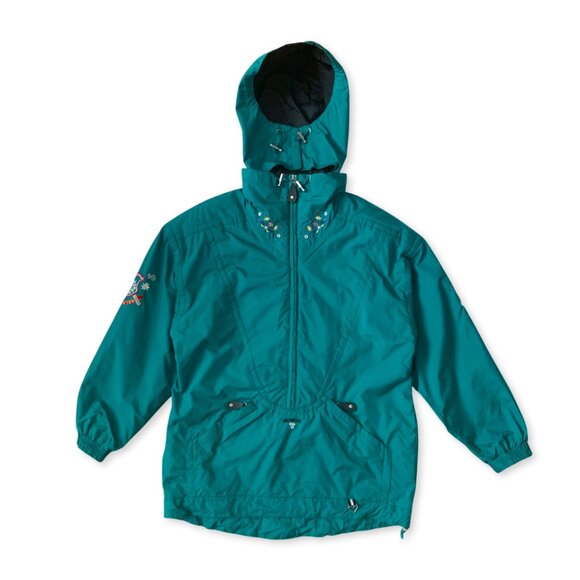 Vintage 90s Obermeyer Scarlett Ski Anorak Winter Jacket Zip Pullover Coat Teal - Picture 5 of 16